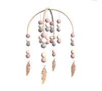 Surakey Mobile Babe,Baby campanelli eolici,Babe Mobile in legno per bambini con palline di feltro Campana Appeso,Campana per letto per neonati,Mobile per lettino per bambini per la camera dei bambini