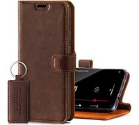 SURAZO Custodia a Portafoglio in Pelle Compatibile con iPhone 12 Pro Max, 3 Tasche Incorporate, Chiusura Magnetica e Funzione di Supporto, Vera Pelle artigianale Italiana, Zampa di Cane, Nabuk Nero
