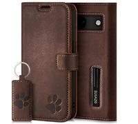 SURAZO Custodia a portafoglio per Google Pixel 8a, in vera pelle, con motivo a zampa, con chiusura RFID, magnetica, funzione supporto, scomparto per carte di credito, in pelle (marrone noce)