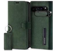 SURAZO Custodia a portafoglio per Google Pixel 9 Pro, in pelle, pieghevole, in vera pelle, con chiusura magnetica, scomparto per carte di credito, protezione RFID, funzione leggio, protezione per