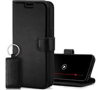 SURAZO Custodia di alta qualità per Samsung Galaxy A35, in vera pelle, con chiusura magnetica, scomparto per carte di credito, protezione RFID, funzione leggio, a portafoglio, in pelle (nero)