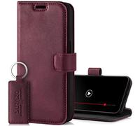 SURAZO Custodia di alta qualità per Samsung Galaxy A55, in vera pelle, con chiusura magnetica, scomparto per carte di credito, protezione RFID, funzione leggio, a portafoglio, in pelle (Borgogna)