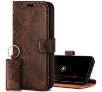SURAZO Custodia in pelle per Samsung Galaxy A34 5G, pieghevole, in vera pelle, magnetica, scomparto per carte di credito, protezione RFID, motivo floreale, colore: marrone
