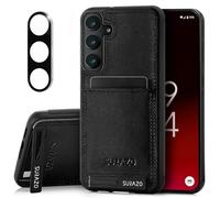 SURAZO Custodia in pelle per Samsung Galaxy S25 Plus, con protezione della fotocamera, in vera pelle, con scomparto per carte di credito, funzione leggio, anello portachiavi, in vera pelle antiurto