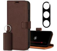 SURAZO Custodia in pelle per Samsung Galaxy S25 Plus, con protezione per fotocamera e supporto, in vera pelle, con scomparto per carte di credito, protezione RFID, realizzata a mano (marrone supreme)