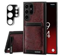 SURAZO Custodia in pelle per Samsung Galaxy S25 Ultra con protezione per fotocamera, in vera pelle, con scomparto per carte di credito, funzione leggio, motivo floreale, in pelle resistente agli urti,