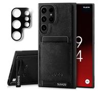 SURAZO Custodia in pelle per Samsung Galaxy S25 Ultra con protezione per fotocamera, in vera pelle, con scomparto per carte di credito, funzione leggio, anello portachiavi, in vera pelle antiurto