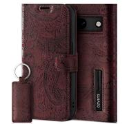 SURAZO Custodia per Google Pixel 8a, in pelle, pieghevole, in vera pelle, con chiusura magnetica, scomparto per carte di credito, protezione RFID, a portafoglio, in pelle (motivo floreale, bordeaux)