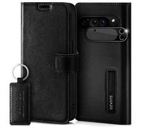 SURAZO Custodia per Google Pixel 9 Pro, in pelle, pieghevole, in vera pelle, magnetica, scomparto per carte di credito, protezione RFID, funzione di supporto per fotocamera, colore: nero