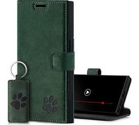SURAZO Custodia per Samsung Galaxy S23 Ultra 5G, in vera pelle, con motivo zampa, con funzione di supporto, scomparto per carte di credito, in pelle (verde scuro)
