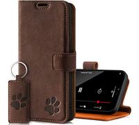 SURAZO Custodia per Xiaomi Redmi Note 10 4G & 10S 4G - Premium vera pelle con motivo zampa - Custodia vintage con funzione leggio, scomparto per carte di credito e portachiavi