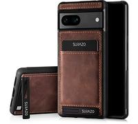 SURAZO Custodia posteriore in vera pelle per Google Pixel 7A, resistente agli urti, con scomparto per carte di credito, funzione leggio, portachiavi vintage slim bumper (marrone)