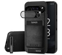 SURAZO Custodia posteriore in vera pelle per Google Pixel 9 Pro XL - Custodia protettiva in pelle antiurto [vetro protettivo per fotocamera, scomparto per carte di credito, funzione leggio,