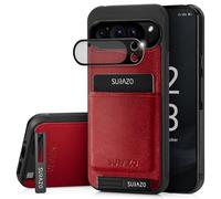 SURAZO Custodia posteriore in vera pelle per Google Pixel 9 Pro XL - Custodia protettiva in pelle antiurto [vetro protettivo per fotocamera, scomparto per carte di credito, funzione leggio,