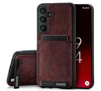 SURAZO Custodia posteriore in vera pelle per Samsung Galaxy S24 FE - Custodia antiurto in pelle [scomparto per carte di credito, funzione leggio, portachiavi] realizzata a mano in UE bumper posteriore