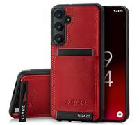 SURAZO Custodia posteriore in vera pelle per Samsung Galaxy S24 FE - Custodia antiurto in pelle [scomparto per carte di credito, funzione leggio, portachiavi] realizzata a mano in UE bumper posteriore