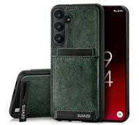 SURAZO Custodia posteriore in vera pelle per Samsung Galaxy S24 FE - Custodia antiurto in pelle [scomparto per carte di credito, funzione leggio, portachiavi] realizzata a mano in UE bumper posteriore