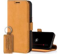 SURAZO Custodia slim magnetica per Apple iPhone 15 Pro Max, in pelle, pieghevole, in vera pelle, con scomparto per carte di credito, protezione RFID, portachiavi