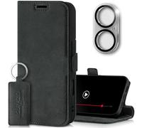 SURAZO Custodia slim magnetica per Apple iPhone 16, in vera pelle, con scomparto per carte di credito, protezione RFID, protezione per fotocamera, in vetro, a portafoglio, in pelle (grigio)