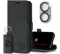 SURAZO Custodia slim magnetica per Apple iPhone 16 Plus, in vera pelle, con motivo zampa, con funzione di supporto, scomparto per carte di credito, protezione della fotocamera, in pelle grigio