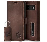 SURAZO Custodia slim magnetica per Google Pixel 8a, in vera pelle, con motivo zampa, con funzione leggio e scomparto per carte di credito, in pelle (marrone)