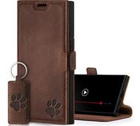 SURAZO Custodia slim magnetica per Samsung Galaxy S23 Ultra, in vera pelle, con motivo zampa, con funzione leggio e scomparto per carte di credito, in pelle (marrone)