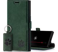 SURAZO Custodia slim magnetica per Samsung Galaxy S23 Ultra, in vera pelle, con motivo zampa, con funzione leggio e scomparto per carte di credito, in pelle (verde scuro)