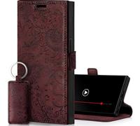 SURAZO Custodia sottile magnetica per Samsung Galaxy S24 Ultra, in vera pelle, con scomparto per carte di credito, protezione RFID, motivo floreale, in pelle (Borgogna)