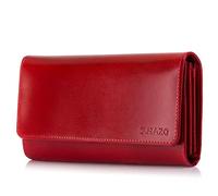 SURAZO® Portafoglio da donna in pelle, grande con 12 scomparti per carte di credito, protezione RFID, portafoglio in pelle, da donna, a portafoglio, Colore: rosso, X-Large