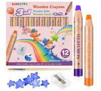 Surcotto 12 matite colorate 3 in 1, solubili in acqua, con 1 temperamatite e 1 pennello