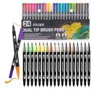 Surcotto Brush Pen Lettering 24 Colori Pennarelli Punta Fine 0,4 mm e 1-2mm Punta Brush, Penne da Colorare ad Acquerello per Adulti Bambino Bullet Journal, Lettering, Calligrafia, Colorare e Disegnare