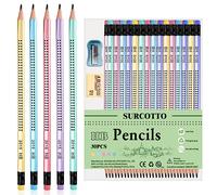 Surcotto - Set di 30 matite HB con gomma e temperino, matita triangolare pre-affilata per scrittura e disegno per studenti a scuola e a casa - Blu