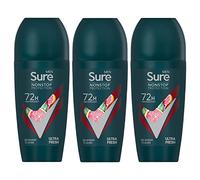 Sure Deodorante antitraspirante 72H anti-sudore e antiodore, senza alcool, roll-on con profumo agrumato, speziato e legnoso, deodorante per uomo, 50 ml, confezione da 3 (ultra fresco)