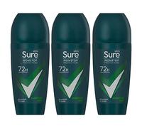 Sure Deodorante antitraspirante 72H anti-sudore e antiodore, senza alcool, roll-on con profumo agrumato, speziato e legnoso, deodorante per uomo, 50 ml, confezione da 3 (Quantum Dry)
