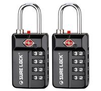 SURE LOCK - Lucchetto a combinazione reimpostabile a 4 cifre approvato TSA, con allarme aperto, quadranti di facile lettura, per diversi usi (nero, confezione da 2)