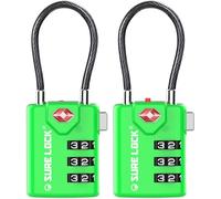 SURE LOCK Serrature per bagagli da viaggio compatibili TSA, indicatore di ispezione, quadranti facili da leggere, approvate TSA con lega di zinco, colore verde, confezione da 2
