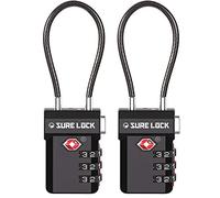 SURE LOCK TSA Approved 3-Digit Combination Luggage Locks - Open Alert Indicator, Re-settable Code with Zinc Alloy Body, Easy-Read Dials for Suitcase, Backpack, Gym Locker & Toolbox(Black 2 Pack)