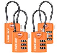 SURE LOCK TSA Compatible Travel Luggage Locks, Inspection Indicator, Easy Read Dials TSA Approved with Zinc Alloy Orange 4 Pack