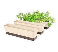 Suream Window Box Herb Planters, 3 Pack 16 x3.8 Inch Indoor Rectangle Succulent Cactus Plant Pots with Saucer, Modern Plastic Flower Container for Windowsill, Garden Balcony, Home Office Outdoor Decor