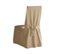 Surefit Fodera per sedia da pranzo in tela di cotone, gonna a lunghezza intera e lacci posteriori, vestibilità comoda, copertura per sedia senza braccioli con schienale alto, colore marrone chiaro