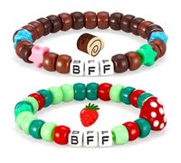 Sureio 2 braccialetti dell'amicizia con perline BFF fragole e SwissRoll, braccialetti elastici per coppie, per giochi, feste di compleanno, bomboniere, giochi, fan del gioco, regali per migliori
