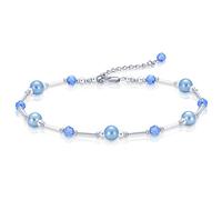 Sureio Cavigliera blu per la sposa, in argento, con perle di cristallo e cristalli, per la sposa che cammina lungo il corridoio, gioiello per il piede del giorno del matrimonio, regalo per addio al