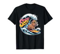 Surf Capybara Funny Beach Retro Summer Wave Maglietta