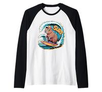 Surf Capybara Funny Retro Beach Summer Vibes Maglia con Maniche Raglan