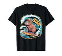 Surf Capybara Funny Retro Beach Summer Vibes Maglietta