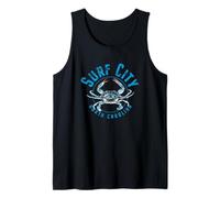 Surf City, Topsail Island, design granchio blu della Carolina del Nord Canotta