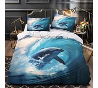 Surf con i delfini Set Di Copripiumino Set di Biancheria da Letto 3 Pezzi stampa di 3D con federe con cerniera Dinamica delle onde oceaniche copripiumino for coppie e ragazzi Single（140x200cm）