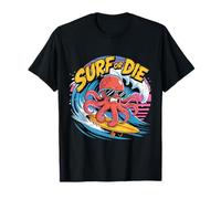Surf or Die Octopus Surfing - Divertente maglietta oceanica Maglietta
