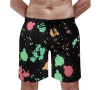 Surf Pantaloncini Rainbow Splatter Neon On Dark Uomini Costume da Nuoto Regolabile,Stampato Pantaloncini da Spiaggia per Surf Piscina Nuoto M