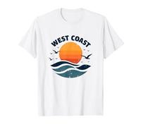 Surf retrò sulla Costa Occidentale sulla Spiaggia di Sunset Maglietta, Uomo, Bianco, L